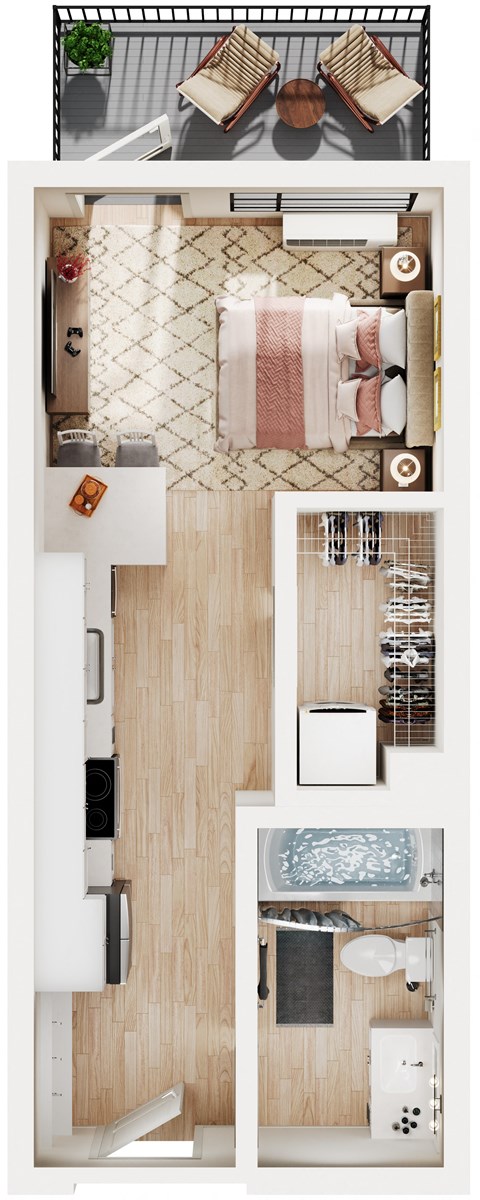 Floor plan for studio, 1 bath, 374 sqft